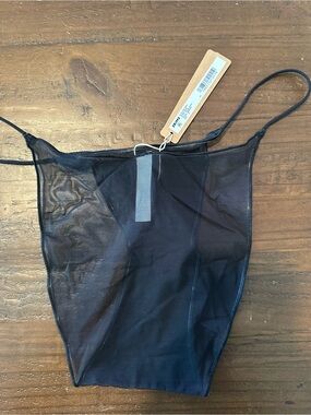 SKIMS Black Sheer High-Cut String Bikini Panties